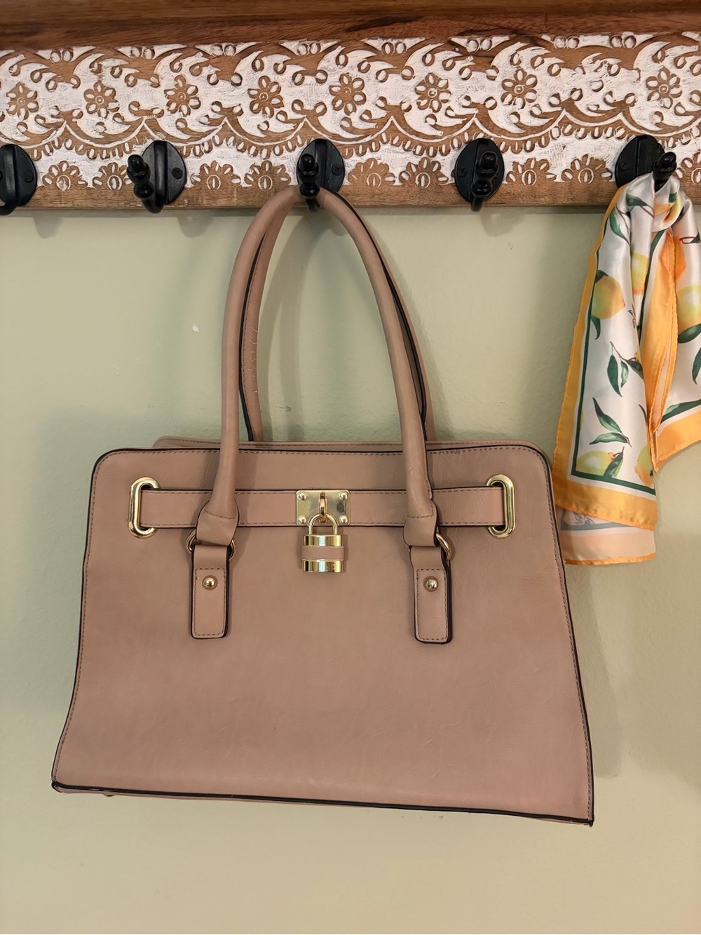 Charming Charlie Blush Satchel with Gold-Tone Lock
